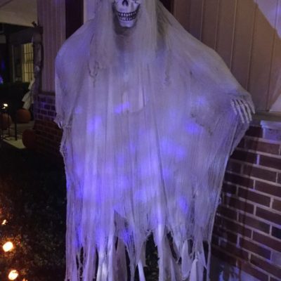 The phantom Custom-modified animatronic phantom. It randomly springs up and over the sidewalk, lights and sound effects are sync'd with the movement. See more here